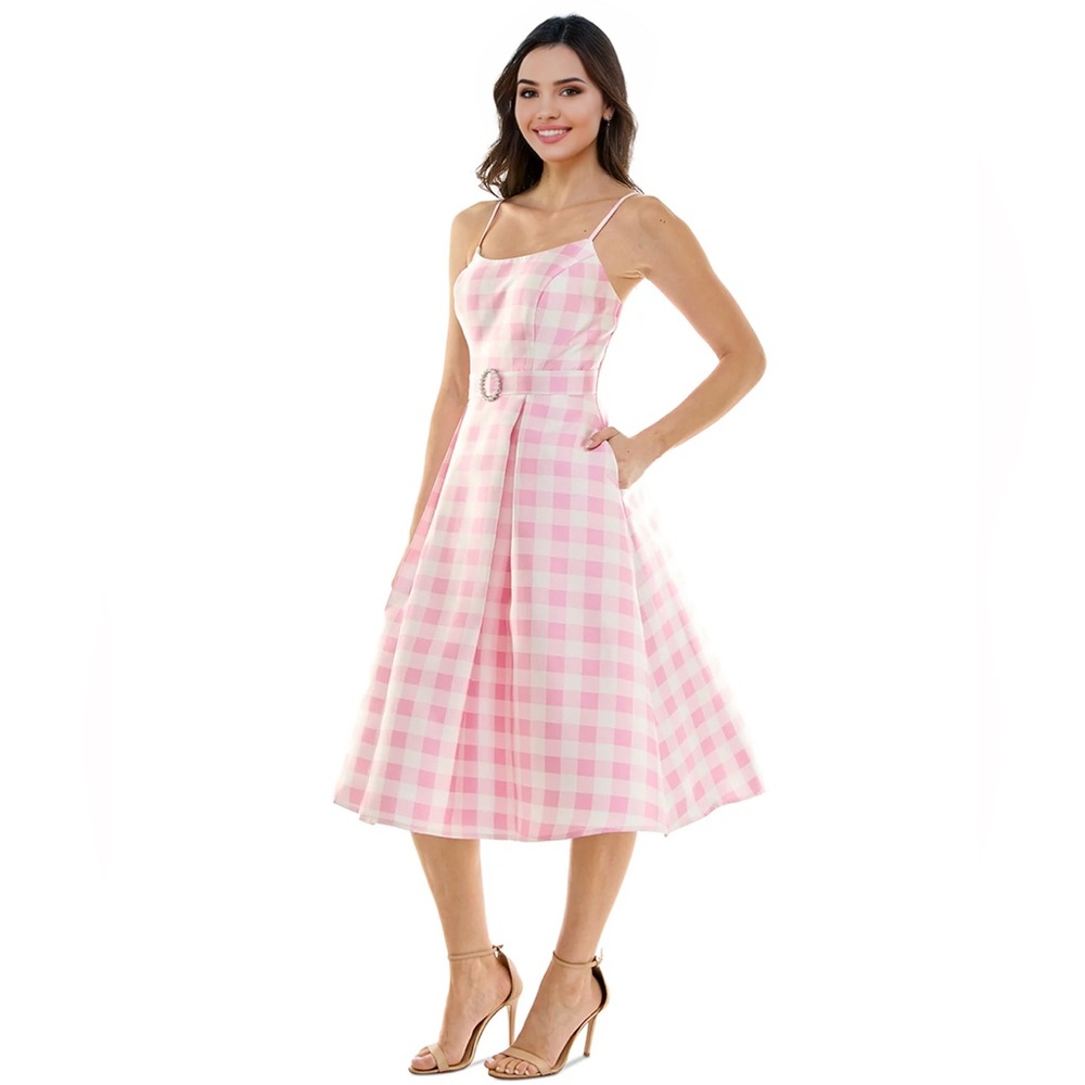 Barbie Pink Gingham Midi Dress
